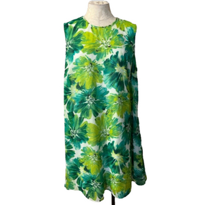 Sleeveless Green Floral Shift Dress